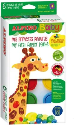 Alpino Box 6 Gläser Fingermalfarben 40ml + Schwämme Alpino Baby