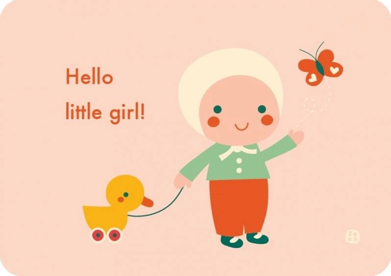 Bora Shop Bora Hello Baby-Little Girl Ansichtkaart 3 Bora Shop Bora Hello Baby-Little Girl Ansichtkaart