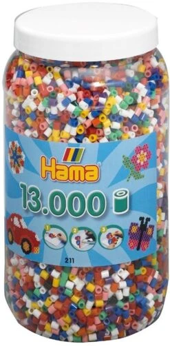 Hama Perlen 211-00 Bügelperlen XXL Dose Mit Ca. 13.000 Bunten Midi Bastelperlen Mit Durchmesser 5 Mm Im 10 Farben Mix, Kreativer Bastelspaß Für Groß Und Klein