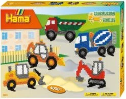 Hama Perlen 3143 Geschenk-Set Baufahrzeuge Mit Ca. 4.000 Bunten Midi Bügelperlen Mit Durchmesser 5 Mm, Stiftplatte, Inkl. Bügelpapier, Kreativer Bastelspaß Für Groß Und Klein
