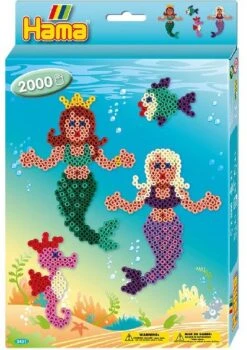 Hama Perlen 3431 Geschenk-Set Meerjungfrau Mit Ca. 2.000 Bunten Midi Bügelperlen Mit Durchmesser 5 Mm, Stiftplatte, Inkl. Bügelpapier, Kreativer Bastelspaß Für Groß Und Klein