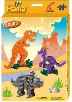 Hama Perlen 3434 Geschenk-Set Dino Mit Ca. 2.000 Bunten Midi Bügelperlen Mit Durchmesser 5 Mm, Stiftplatte, Inkl. Bügelpapier, Kreativer Bastelspaß Für Groß Und Klein