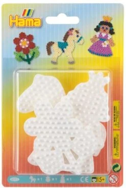 Hama Perlen 4571 Kleine Stiftplatten 3er Set Für Midi Bügelperlen Mit Durchmesser 5 Mm, Motive Pony, Blume Und Prinzessin In Weiß, Kreativer Bastelspaß Für Groß Und Klein