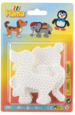 Hama Perlen 4572 Kleine Stiftplatten 3er Set Für Midi Bügelperlen Mit Durchmesser 5 Mm, Motive Elefant, Pinguin Und Hund In Weiß, Kreativer Bastelspaß Für Groß Und Klein
