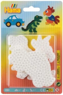 Hama Perlen 4573 Kleine Stiftplatten 3er Set Für Midi Bügelperlen Mit Durchmesser 5 Mm, Motive Auto, Papagei Und Dinosaurier In Weiß, Kreativer Bastelspaß Für Groß Und Klein