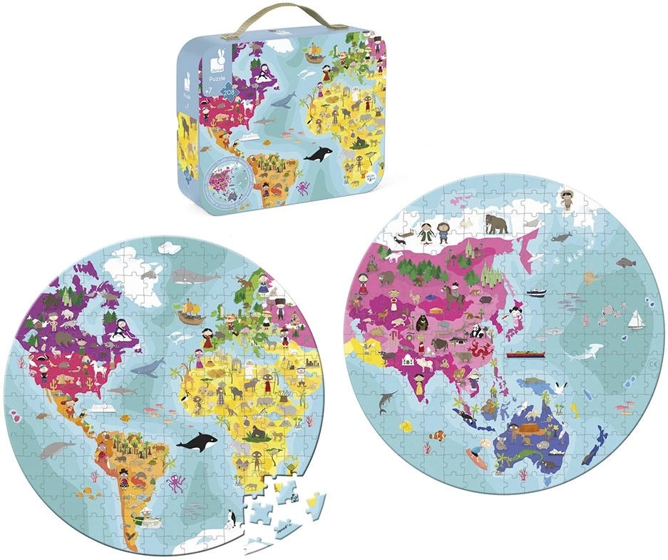 Janod - 208-teiliges Kinderpuzzle Welt - Beidseitig - Lernspiel Geografie - Entwicklung Von Feinmotorik Und Konzentration - Ab 7 Jahren, J02655 4 Janod - 208-teiliges Kinderpuzzle Welt - Beidseitig - Lernspiel Geografie - Entwicklung Von Feinmotorik Und Konzentration - Ab 7 Jahren, J02655 – Bild 2
