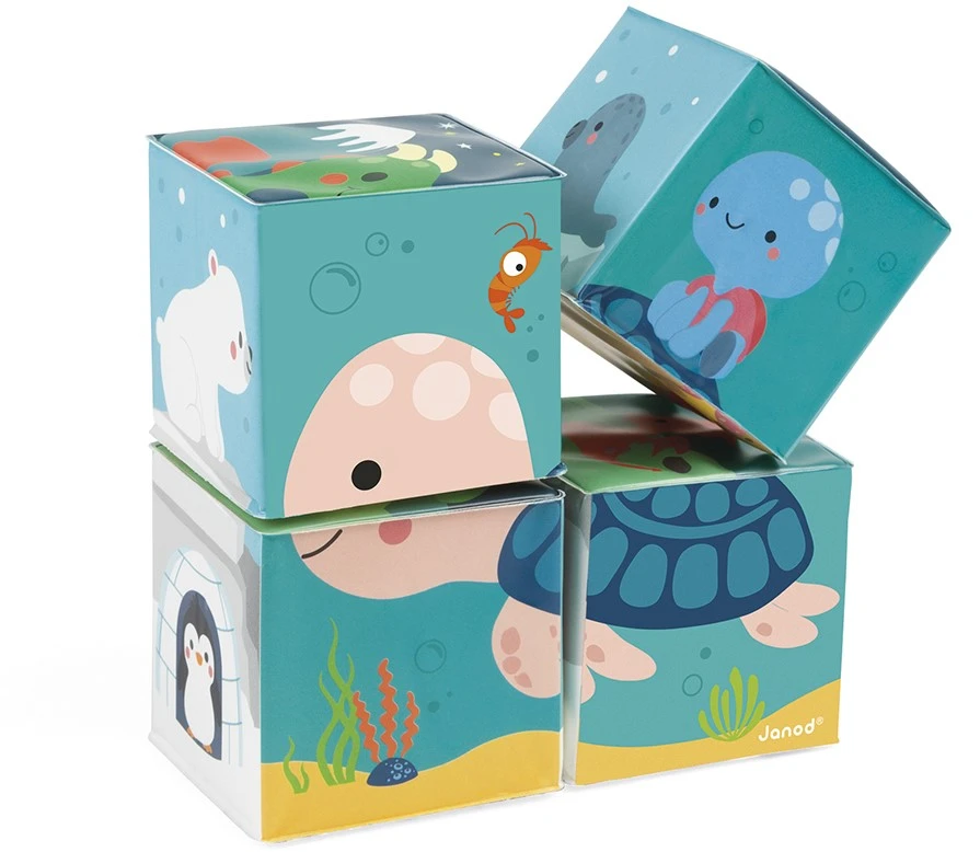 Janod - Bade-Würfel Für Das Baby 4 Stück - Kleinkindspielzeug - Handhabung - Ab 10 Monaten, J04713 3 Janod - Bade-Würfel Für Das Baby 4 Stück - Kleinkindspielzeug - Handhabung - Ab 10 Monaten, J04713
