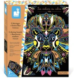 Janod J07949 Ausmalen Mandalas Mit Neonfilzstiften Tiere-Les Ateliers Du Calme-Set Für Kreative Freizeitbeschäftigungen Für Kinder-Entwicklung Von Feinmotorik Und Kreativität-Ab 7 Jahren