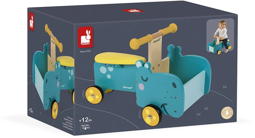 Janod J08003 Nilpferd-Reittier Aus Holz Für Kinder, Ergonomische Griffe Und Leise Räder, Staufach, Gleichgewicht Lernen, Für Kinder Ab 1 Jahr, Blau Und Gelb 4 Janod J08003 Nilpferd-Reittier Aus Holz Für Kinder, Ergonomische Griffe Und Leise Räder, Staufach, Gleichgewicht Lernen, Für Kinder Ab 1 Jahr, Blau Und Gelb – Bild 2