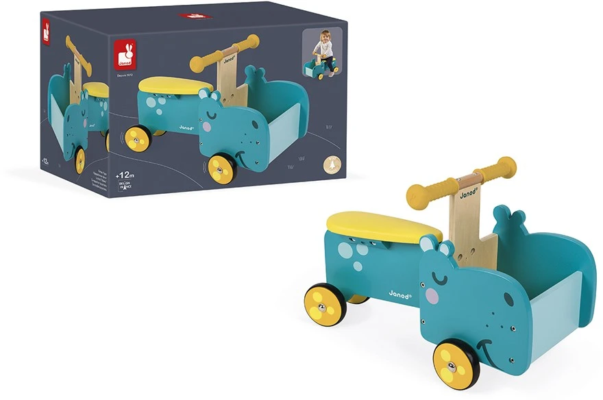 Janod J08003 Nilpferd-Reittier Aus Holz Für Kinder, Ergonomische Griffe Und Leise Räder, Staufach, Gleichgewicht Lernen, Für Kinder Ab 1 Jahr, Blau Und Gelb 5 Janod J08003 Nilpferd-Reittier Aus Holz Für Kinder, Ergonomische Griffe Und Leise Räder, Staufach, Gleichgewicht Lernen, Für Kinder Ab 1 Jahr, Blau Und Gelb – Bild 3