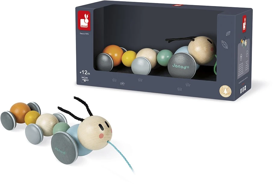 Janod - Nachzieh-Raupe Aus Holz - Kollektion Sweet Cocoon - Baby- Und Kleinkindspielzeug Farbe Auf Wasserbasis - Spielzeug Zum Ziehen - Laufen Lernen - Ab 1 Jahr, J04420 5 Janod - Nachzieh-Raupe Aus Holz - Kollektion Sweet Cocoon - Baby- Und Kleinkindspielzeug Farbe Auf Wasserbasis - Spielzeug Zum Ziehen - Laufen Lernen - Ab 1 Jahr, J04420 – Bild 3