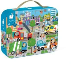 Janod - Puzzle Enfant City 36 Pièces - Jeu Educatif - Motricité Fine Et Concentration - Valisette Poignée - Fabriqué En France - Certifié FSC - Encres Végétales - Dès 4 Ans, J02644
