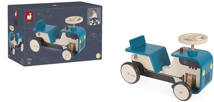 Janod - Traktor Rutscher Aus Holz - Baby Rutschauto - Mit Lenkrad, Integrierter Hupe Und Anhängerkupplung - Geräuscharme Räder - Holzspielzeug - Ab 18 Monaten, J08053 5 Janod - Traktor Rutscher Aus Holz - Baby Rutschauto - Mit Lenkrad, Integrierter Hupe Und Anhängerkupplung - Geräuscharme Räder - Holzspielzeug - Ab 18 Monaten, J08053 – Bild 3