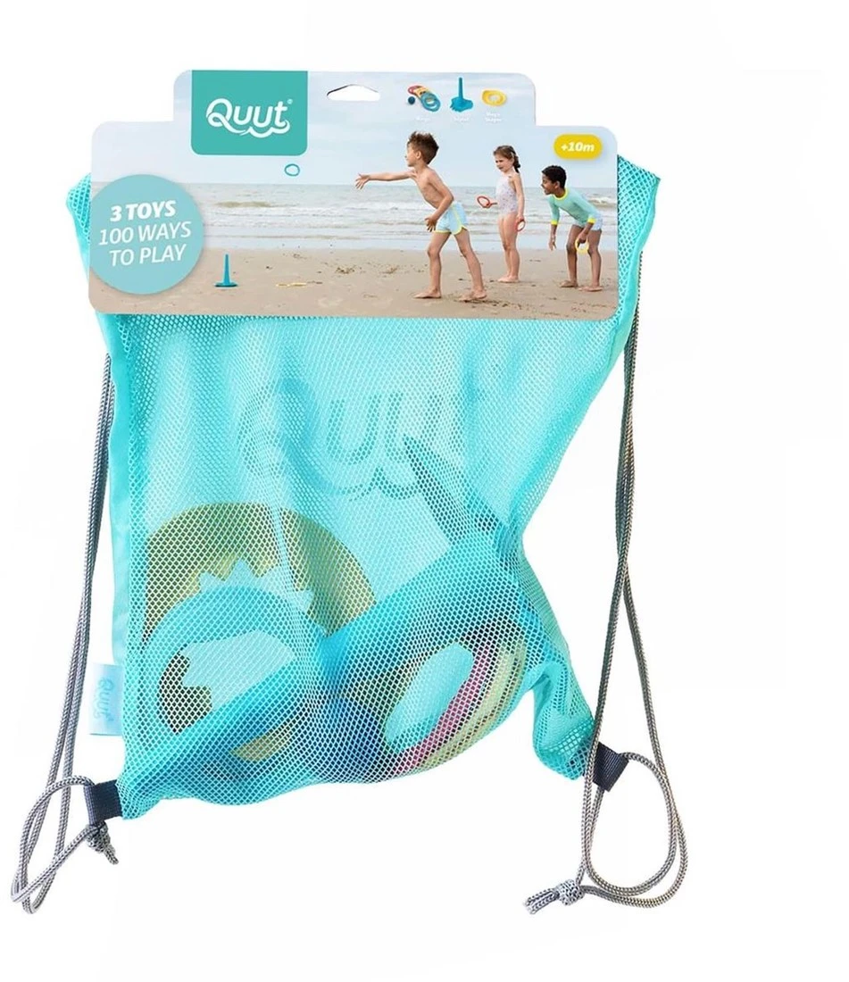 Quut Beach Set 1: 1 Triplet + 1 Ringo Combi (6rings + 1 Ball) In Mesh Beach Bag 3 Quut Beach Set 1: 1 Triplet + 1 Ringo Combi (6rings + 1 Ball) In Mesh Beach Bag