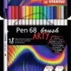 STABILO Pen 68 Brush - Premium-Pinselfilzstift - ARTY-Etui Mit 18 Farben