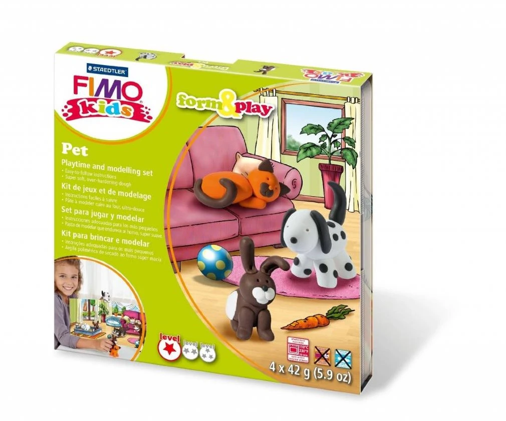 Staedtler 8034 02 LY Fimo Kids Form&play Set Pet (superweiche, Ofenhärtende Knete, Kinderleichte Anleitung, Wiederverschließbare Box, Set Mit 4 Fimo Blöcken, 1 Modellierstab Und 1 Spielkulisse) 3 Staedtler 8034 02 LY Fimo Kids Form&play Set Pet (superweiche, Ofenhärtende Knete, Kinderleichte Anleitung, Wiederverschließbare Box, Set Mit 4 Fimo Blöcken, 1 Modellierstab Und 1 Spielkulisse)