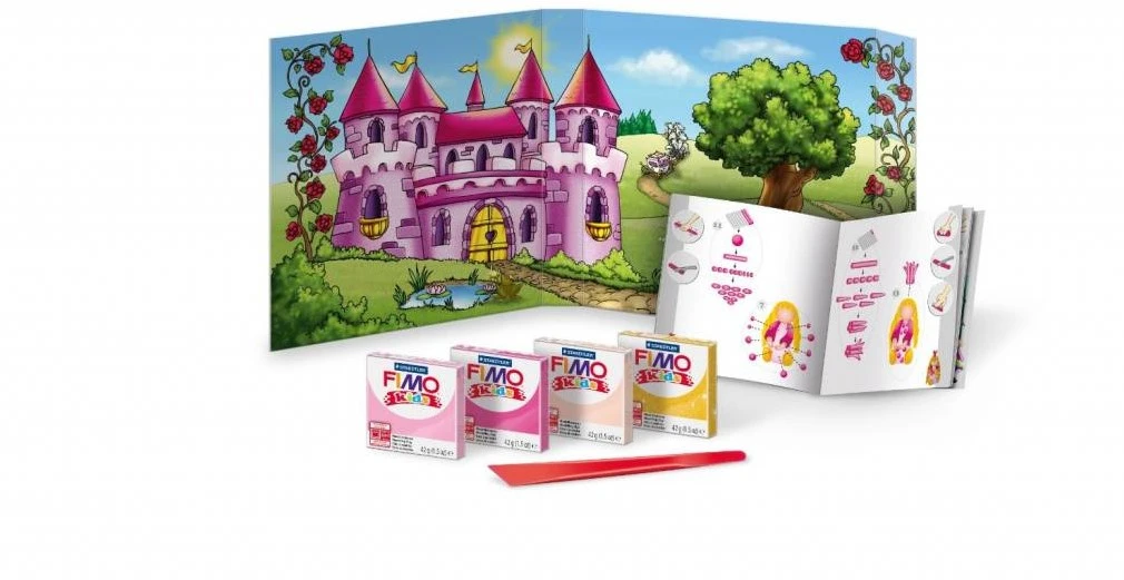 Staedtler 8034 06 LY Fimo Kids Form&play Set Princess (superweiche, Ofenhärtende Knete, Kinderleichte Anleitung, Wiederverschließbare Box, Set Mit 4 Fimo Blöcken, 1 Modellierstab Und 1 Spielkulisse) 4 Staedtler 8034 06 LY Fimo Kids Form&play Set Princess (superweiche, Ofenhärtende Knete, Kinderleichte Anleitung, Wiederverschließbare Box, Set Mit 4 Fimo Blöcken, 1 Modellierstab Und 1 Spielkulisse) – Bild 2