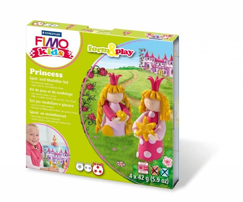 Staedtler 8034 06 LY Fimo Kids Form&play Set Princess (superweiche, Ofenhärtende Knete, Kinderleichte Anleitung, Wiederverschließbare Box, Set Mit 4 Fimo Blöcken, 1 Modellierstab Und 1 Spielkulisse) 3 Staedtler 8034 06 LY Fimo Kids Form&play Set Princess (superweiche, Ofenhärtende Knete, Kinderleichte Anleitung, Wiederverschließbare Box, Set Mit 4 Fimo Blöcken, 1 Modellierstab Und 1 Spielkulisse)