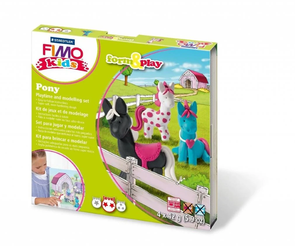 Staedtler 8034 08 LY Fimo Kids Form&play Set Pony (superweiche, Ofenhärtende Knete, Kinderleichte Anleitung, Wiederverschließbare Box, Set Mit 4 Fimo Blöcken, 1 Modellierstab Und 1 Spielkulisse) 3 Staedtler 8034 08 LY Fimo Kids Form&play Set Pony (superweiche, Ofenhärtende Knete, Kinderleichte Anleitung, Wiederverschließbare Box, Set Mit 4 Fimo Blöcken, 1 Modellierstab Und 1 Spielkulisse)