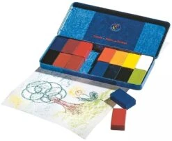 Stockmar 204884266 Wachsmalblöcke (16 Blöcke, Wasserfest, Aus Bienenwachs, Im Blechetui)