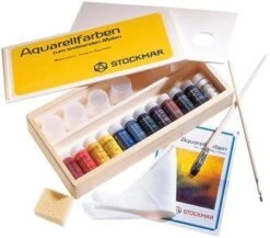 Stockmar Aquarellfarbe 20 Ml, Künstler-Sortiment 12 Farben Im Holzkasten, Mit Pinsel Und Zubehör